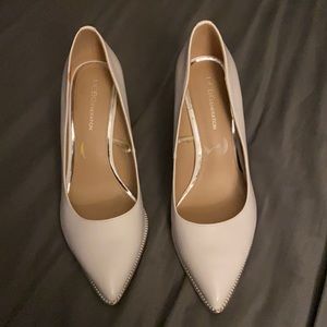 White pleather BCBG heels